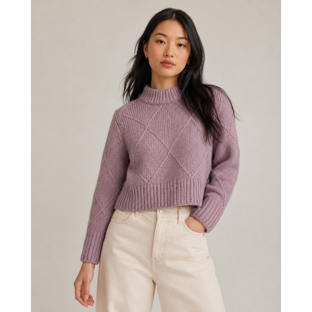 Everlane Knit Sweater Women Sz XXS Lilac Crop Merino Pima Cotton Alpaca Blend